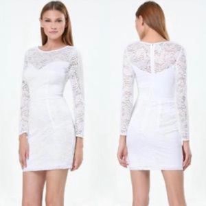 Bebe Long Sleeve Lace Dress White XXS